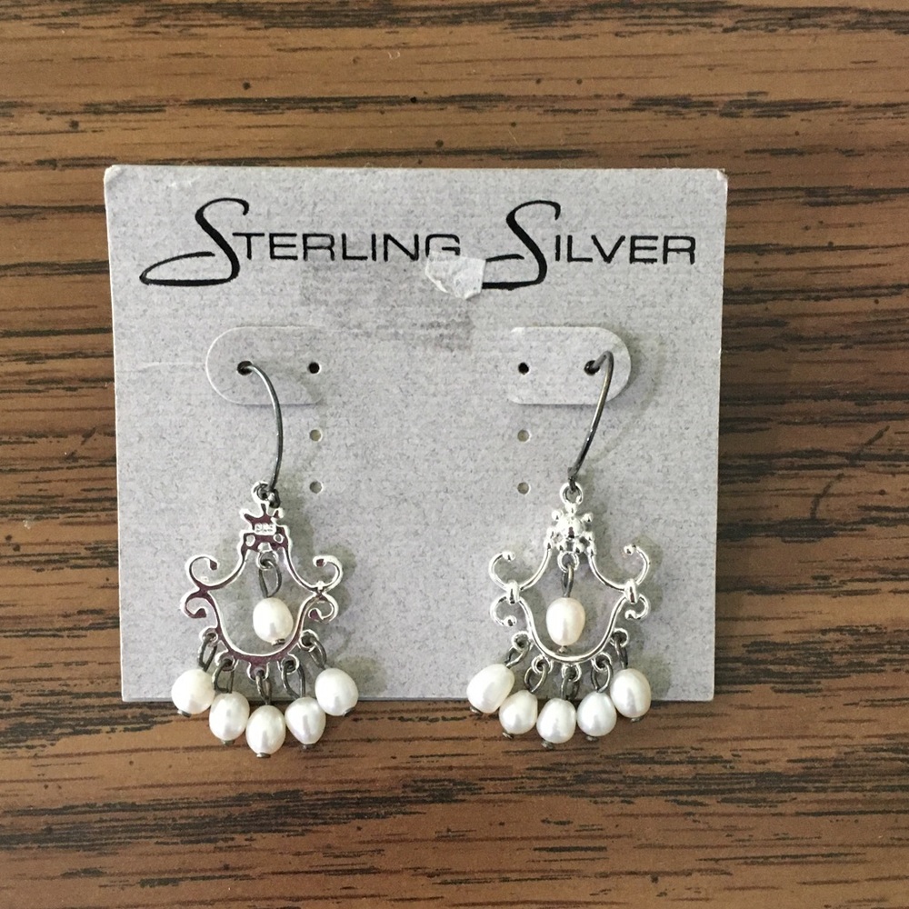 Sterling Silver Drop Pearl Earrings